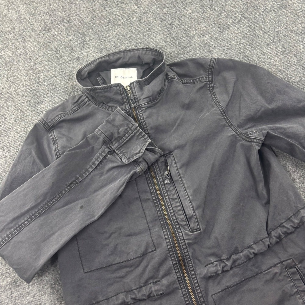 Daily Ritual Field Jacket 2 Gray Cotton Blend Utility Full Zip Womensโ